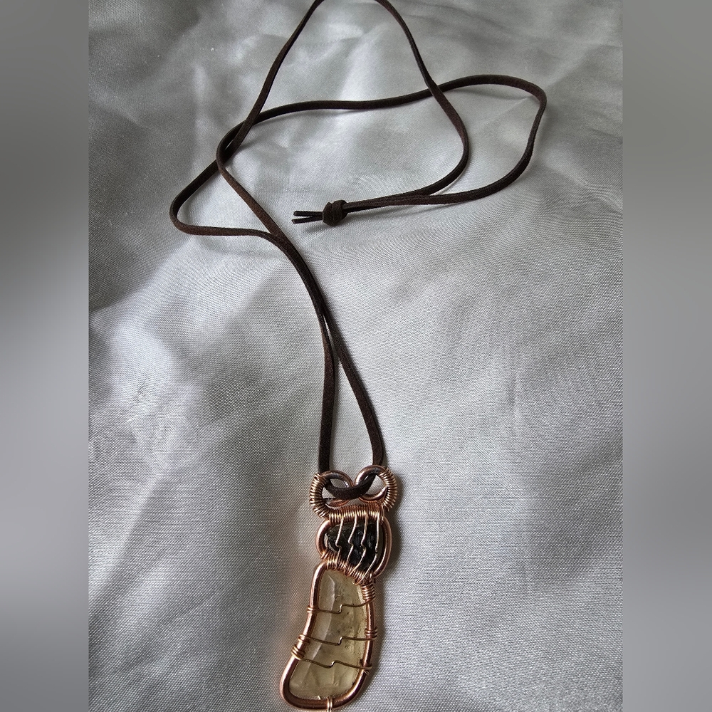 Moldavite Libyan Desert Glass Copper Wrapped Tektite Necklace